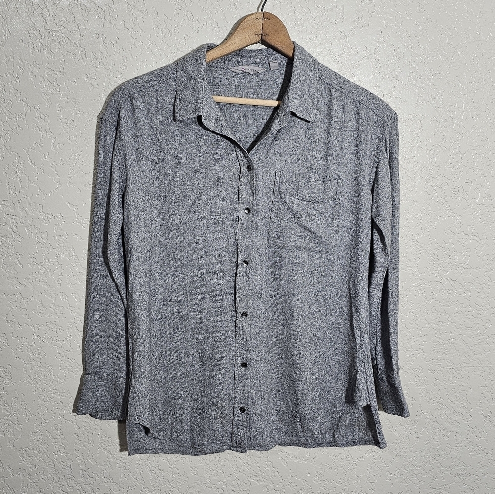 Athleta Solid Gray Wool Blend Button Down Shirt - image 1